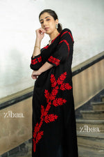 Thumbnail for Zibaa Modal Red & Black Chikankari Kurta