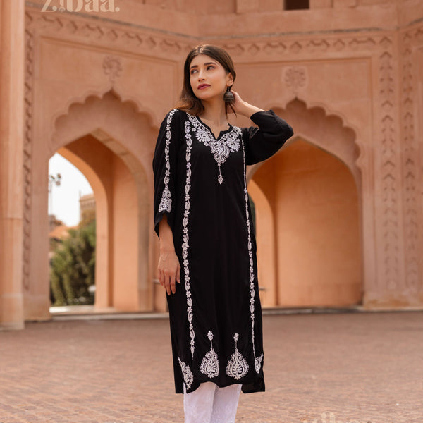 Zibaa Modal Black Chikankari Kurti