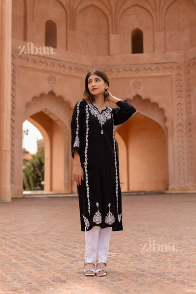 Zibaa Modal Black Chikankari Kurti