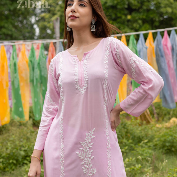 Zibaa Modal Pink Chikankari Kurti