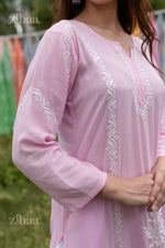 Thumbnail for Zibaa Modal Pink Chikankari Kurti