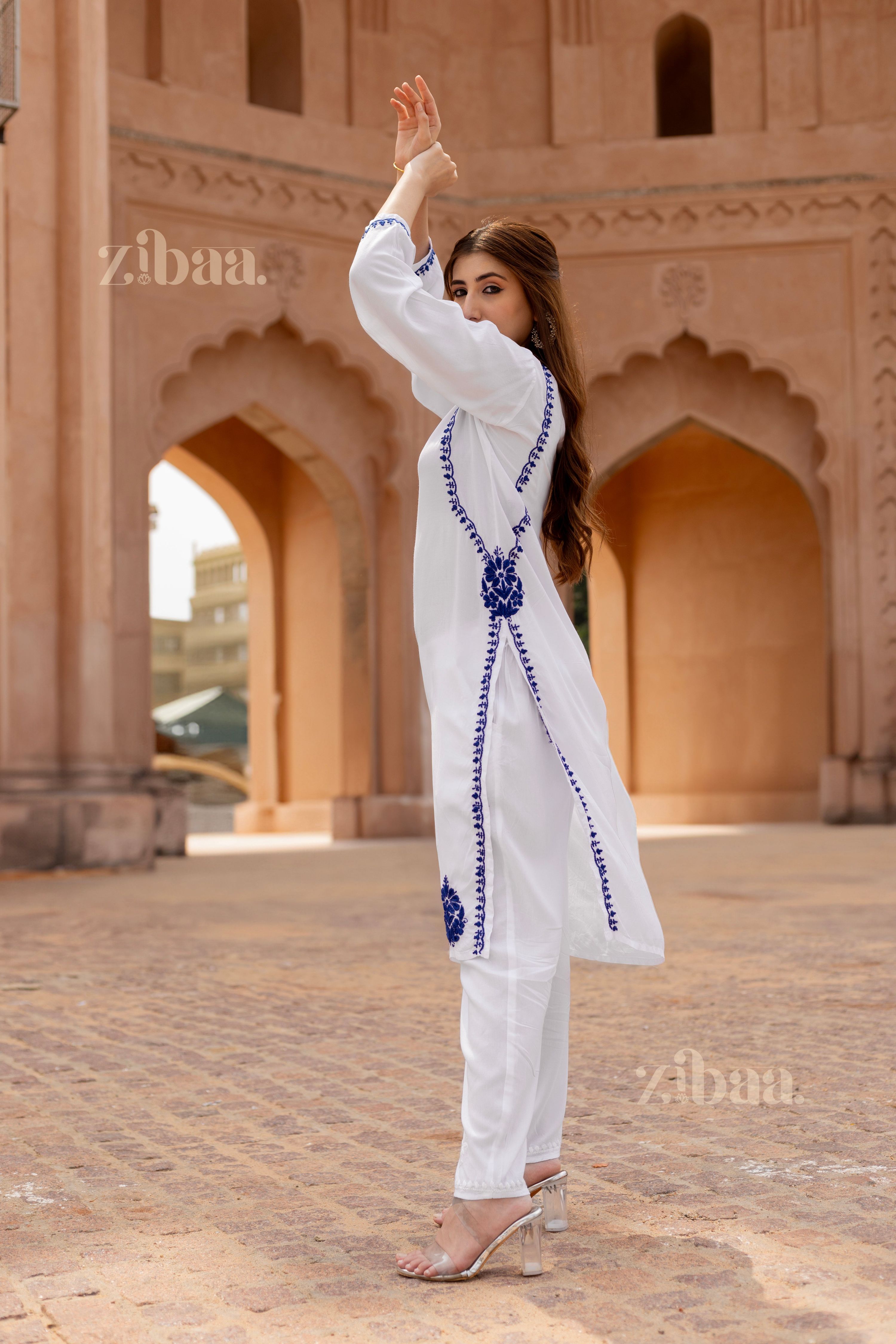 Zibaa Rayon White Chikankari Kurti