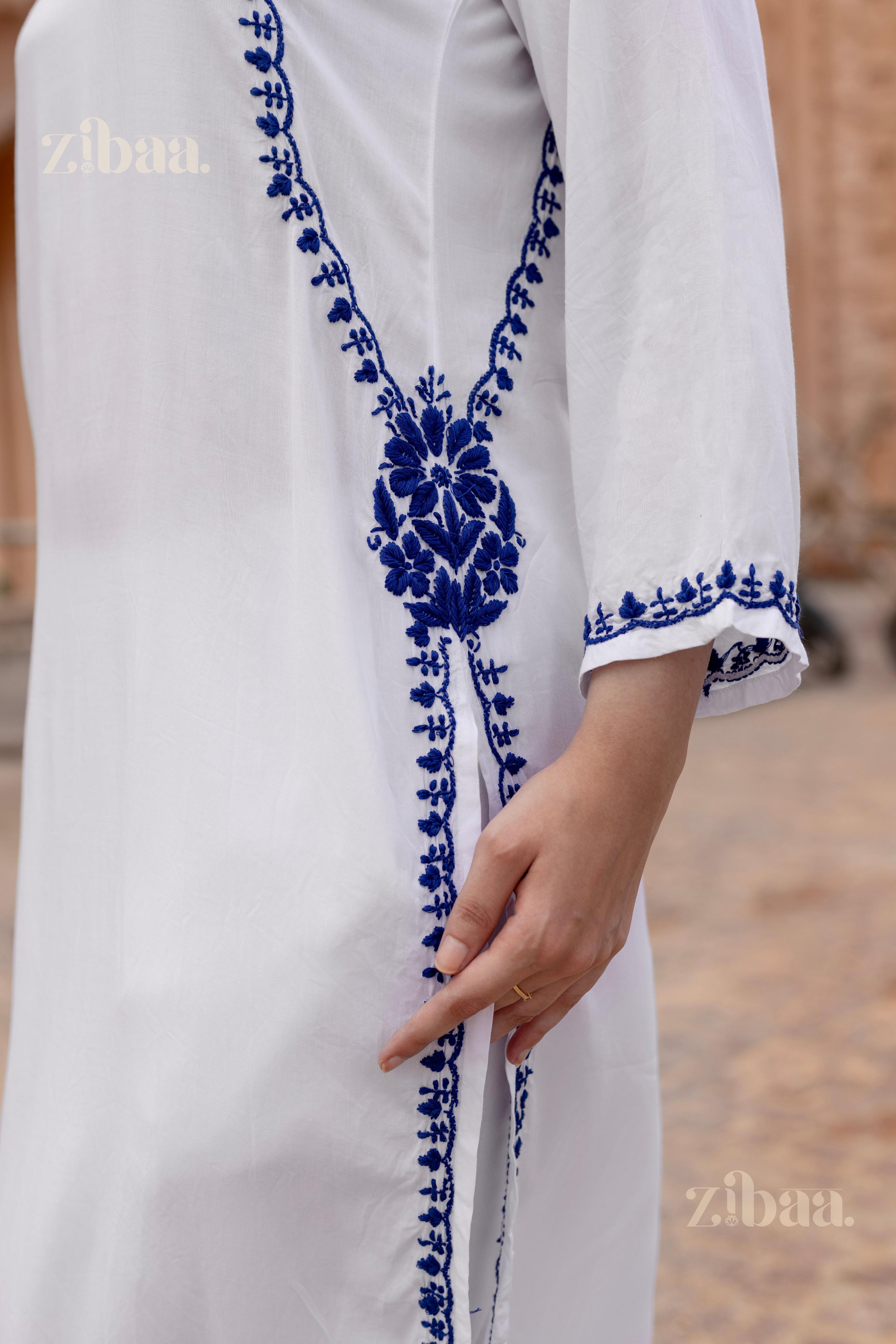 Zibaa Rayon White Chikankari Kurti