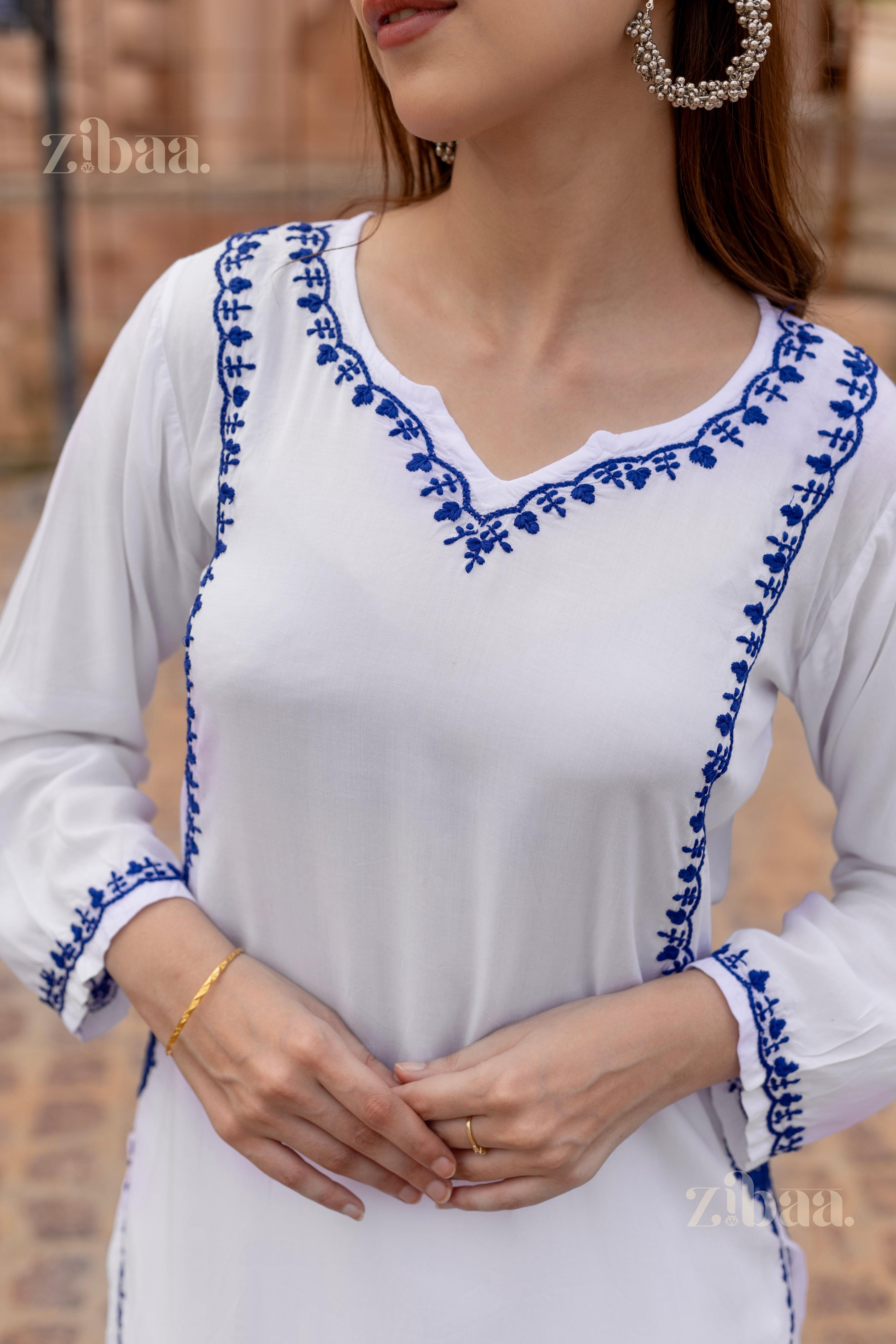 Zibaa Rayon White Chikankari Kurti