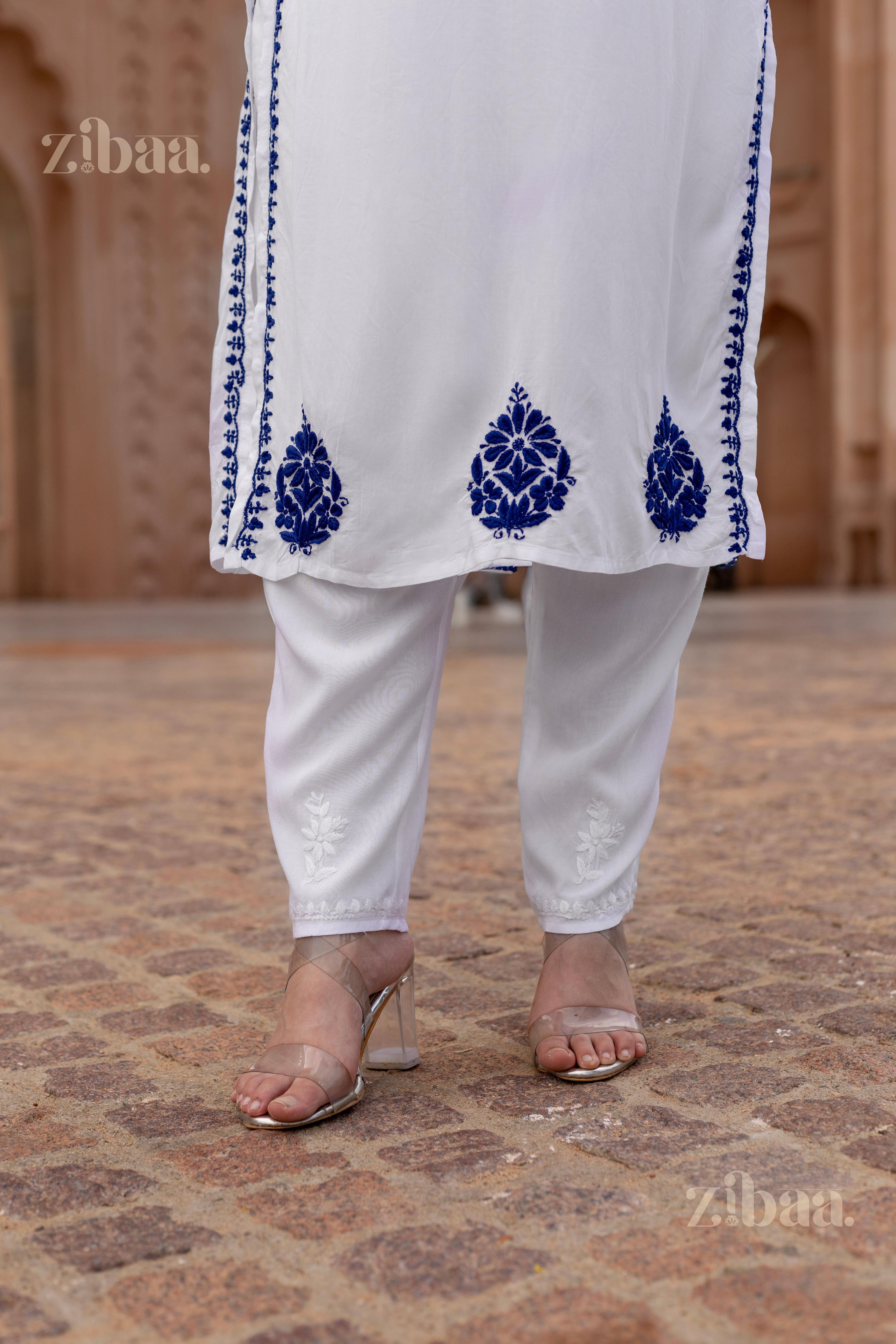Zibaa Rayon White Chikankari Kurti