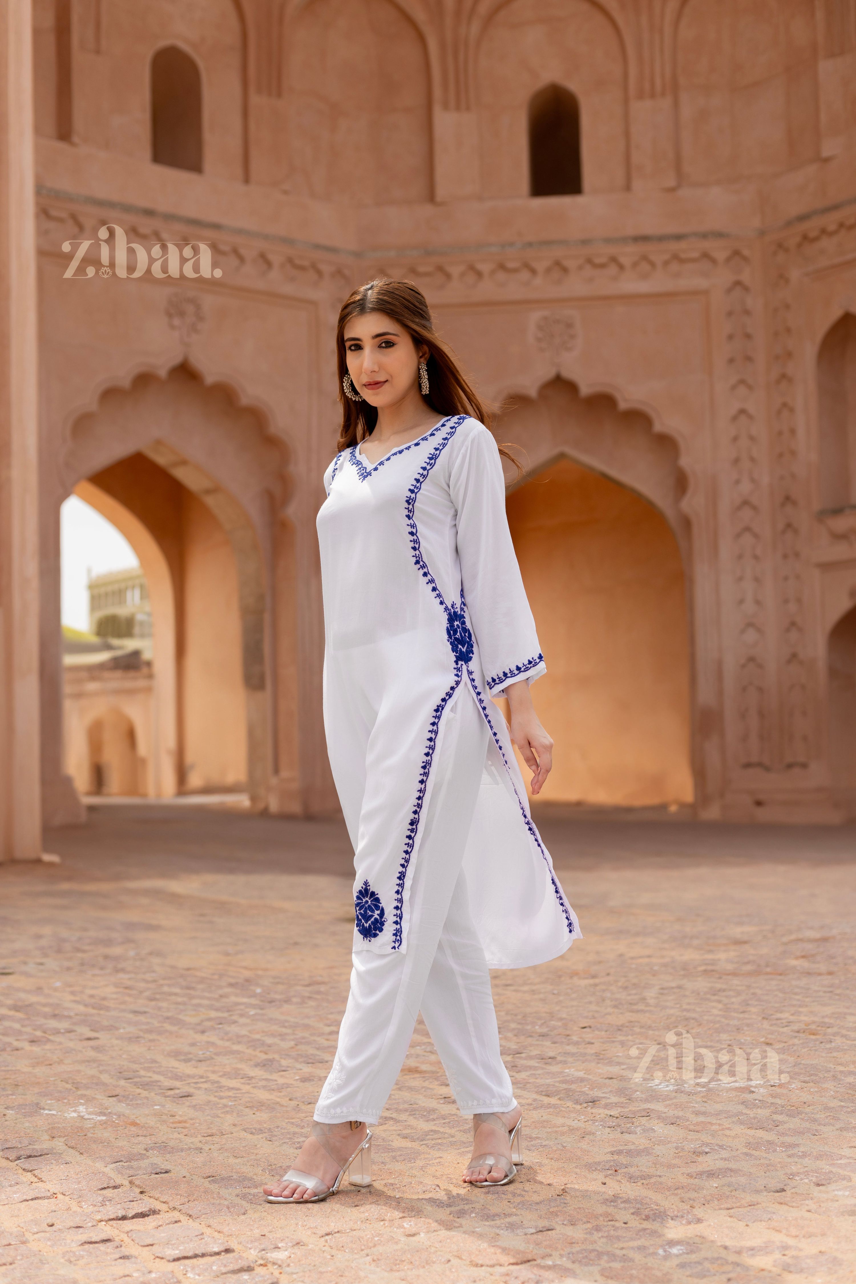Zibaa Rayon White Chikankari Kurti