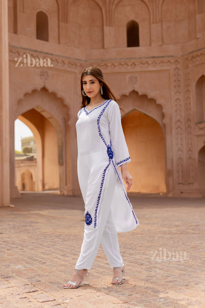 Zibaa Rayon White Chikankari Kurti - Distacart