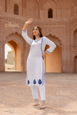 Zibaa Rayon White Chikankari Kurti