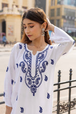 Thumbnail for Zibaa Rayon White Chikankari Kurti with small motifs