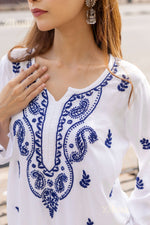 Thumbnail for Zibaa Rayon White Chikankari Kurti with small motifs