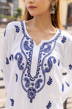 Thumbnail for Zibaa Rayon White Chikankari Kurti with small motifs