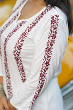 Thumbnail for Zibaa Modal White Chikankari Kurti With Maroon Bel