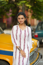 Thumbnail for Zibaa Modal White Chikankari Kurti With Maroon Bel
