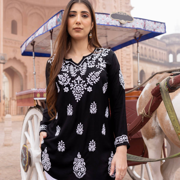 Zibaa Modal Black Short Chikankari Kurti