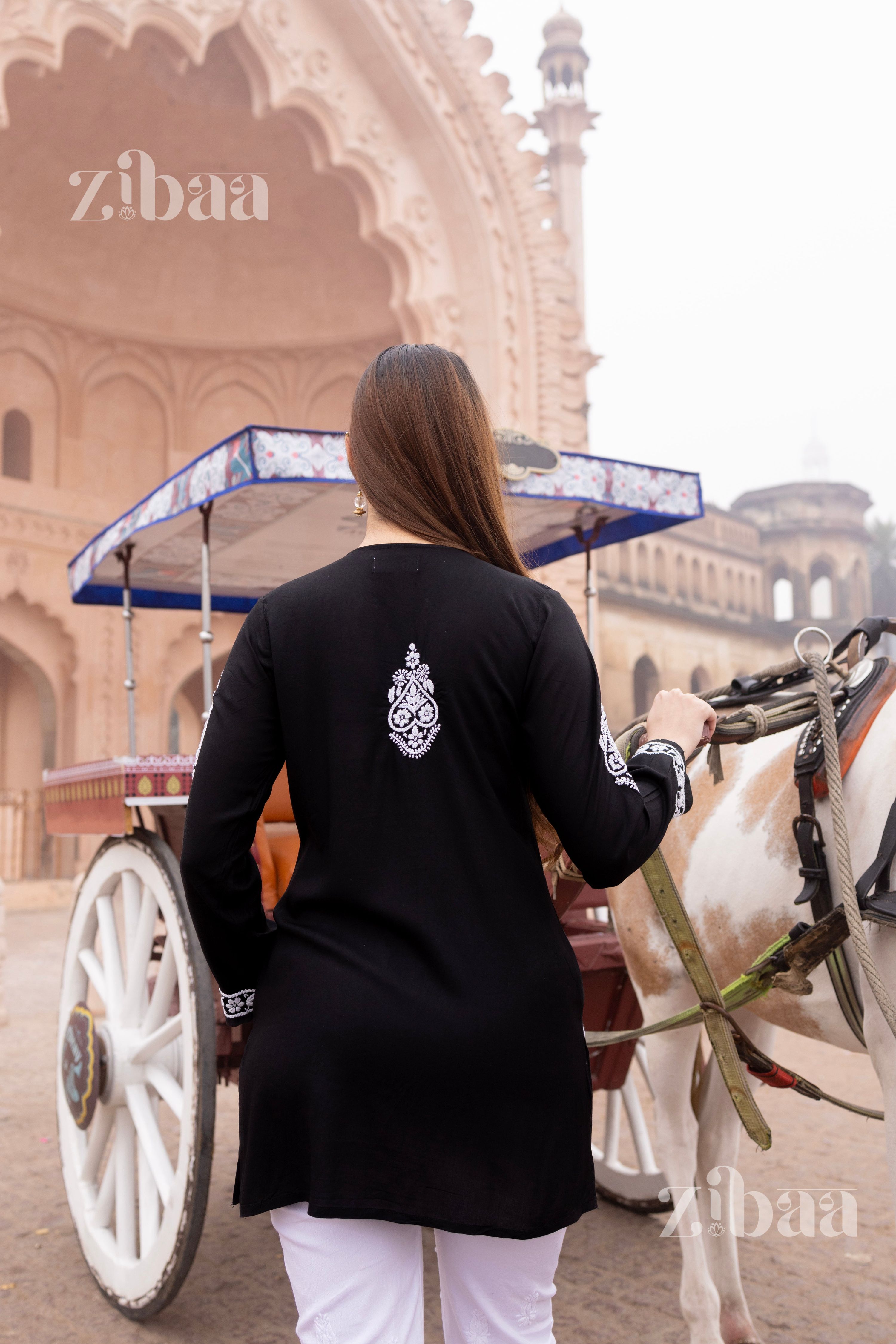 Zibaa Modal Black Short Chikankari Kurti