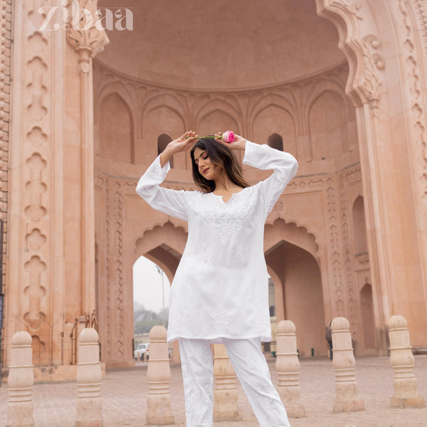 Zibaa Modal White Short Chikankari Kurti