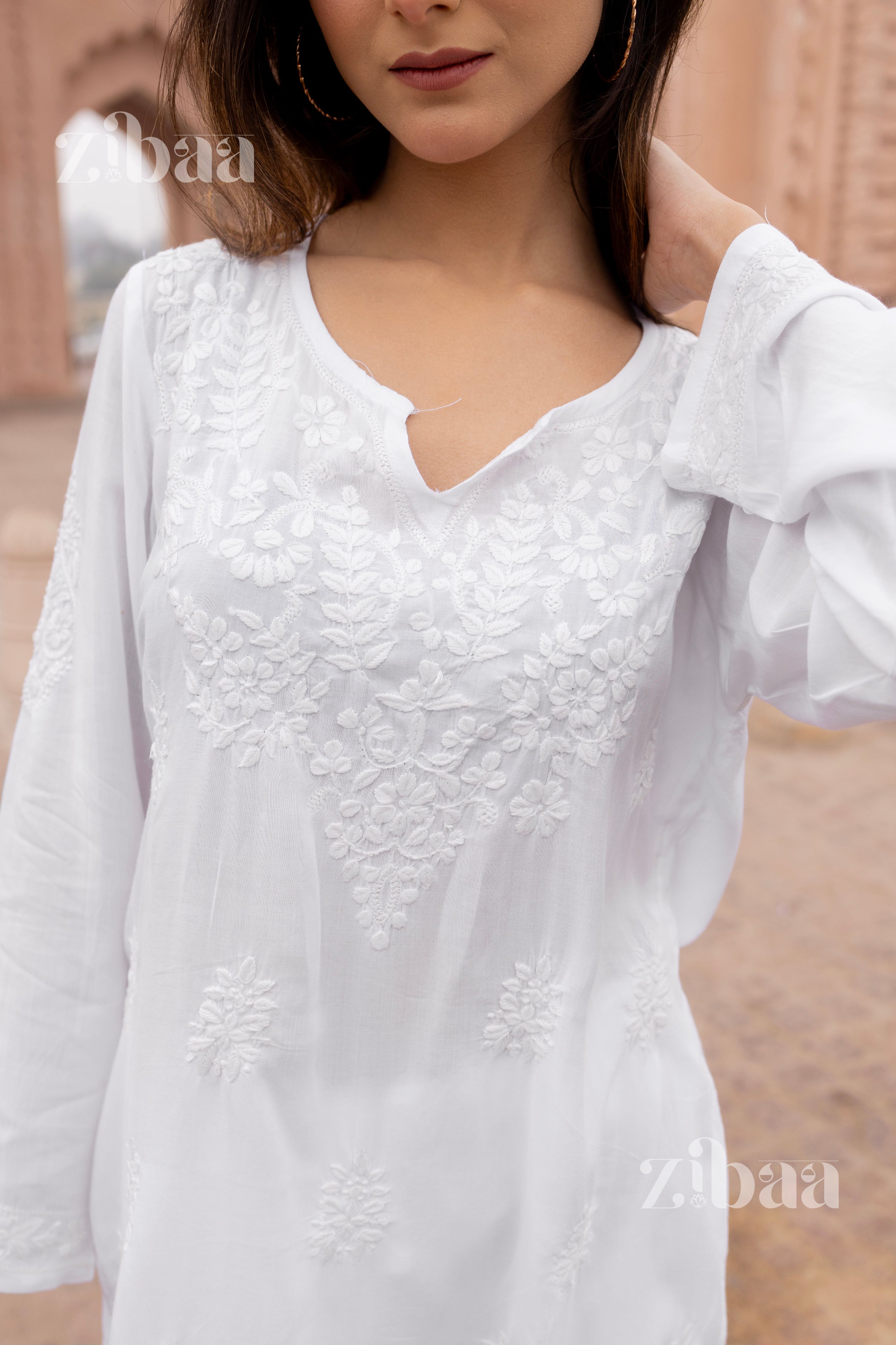 Zibaa Modal White Short Chikankari Kurti