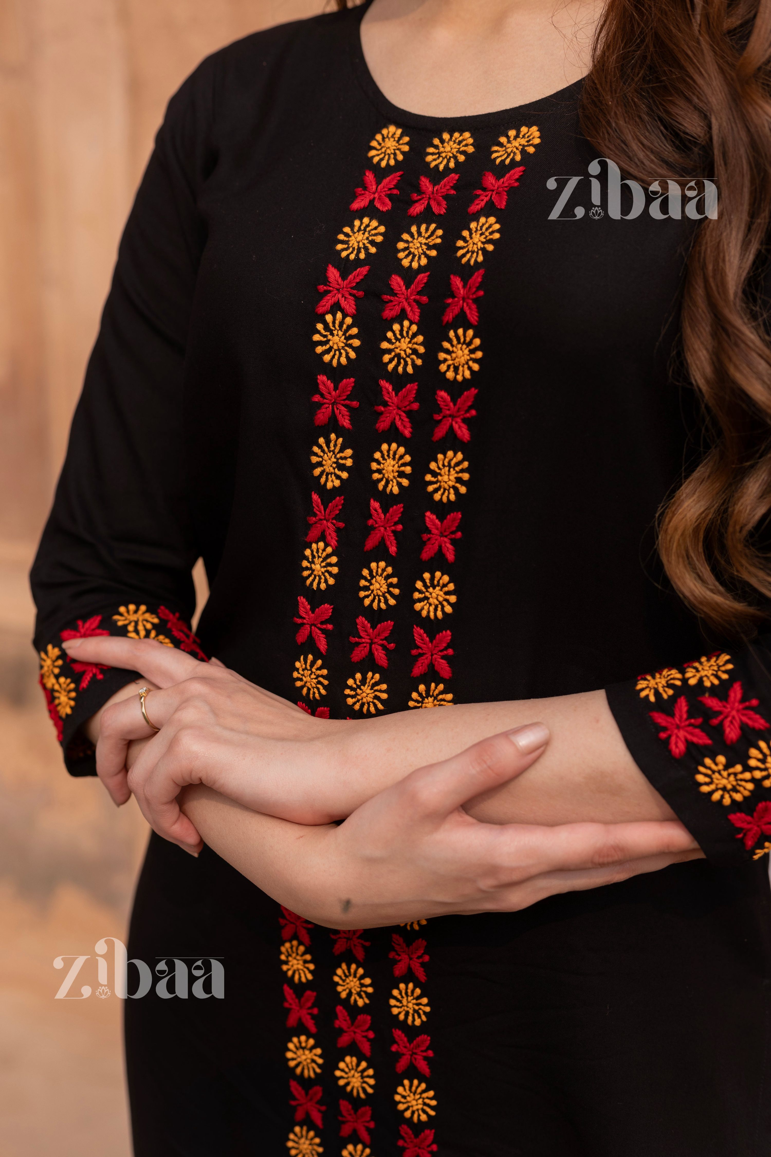 Zibaa Luxury Rayon Black Chikankari Kurta Set
