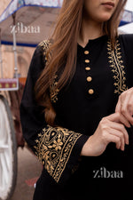 Thumbnail for Zibaa Luxury Rayon Black Chikankari Kurta with Hand Jaal