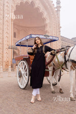 Thumbnail for Zibaa Luxury Rayon Black Chikankari Kurta with Hand Jaal