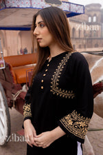 Thumbnail for Zibaa Luxury Rayon Black Chikankari Kurta with Hand Jaal