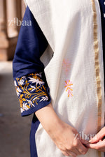 Thumbnail for Zibaa Luxury Rayon Blue Chikankari Kurta Set with Kota Dupatta