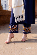 Thumbnail for Zibaa Luxury Rayon Blue Chikankari Kurta Set with Kota Dupatta
