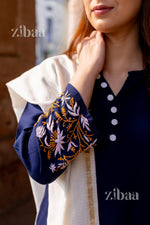 Thumbnail for Zibaa Luxury Rayon Blue Chikankari Kurta Set with Kota Dupatta