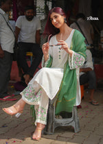 Thumbnail for Zibaa Ivory Pure Muslin Chikankari Kurta Set with Mul Dupatta