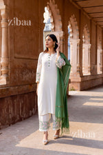 Thumbnail for Zibaa Ivory Pure Muslin Chikankari Kurta Set with Mul Dupatta