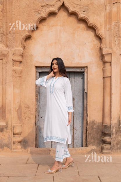 Zibaa Luxury Rayon White Chikankari Kurta Set - Distacart