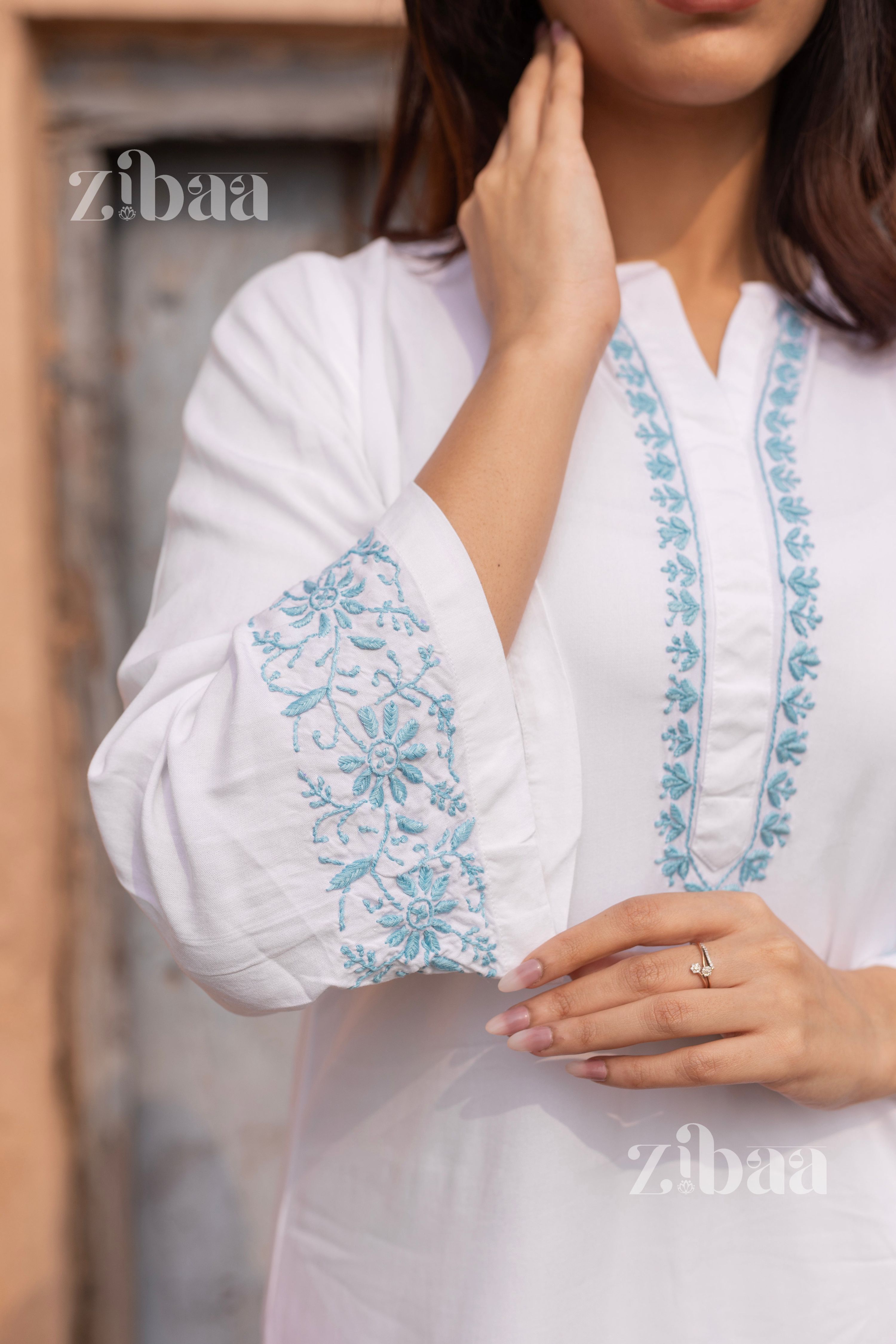 Zibaa Luxury Rayon White Chikankari Kurta Set