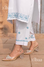 Thumbnail for Zibaa Luxury Rayon White Chikankari Kurta Set