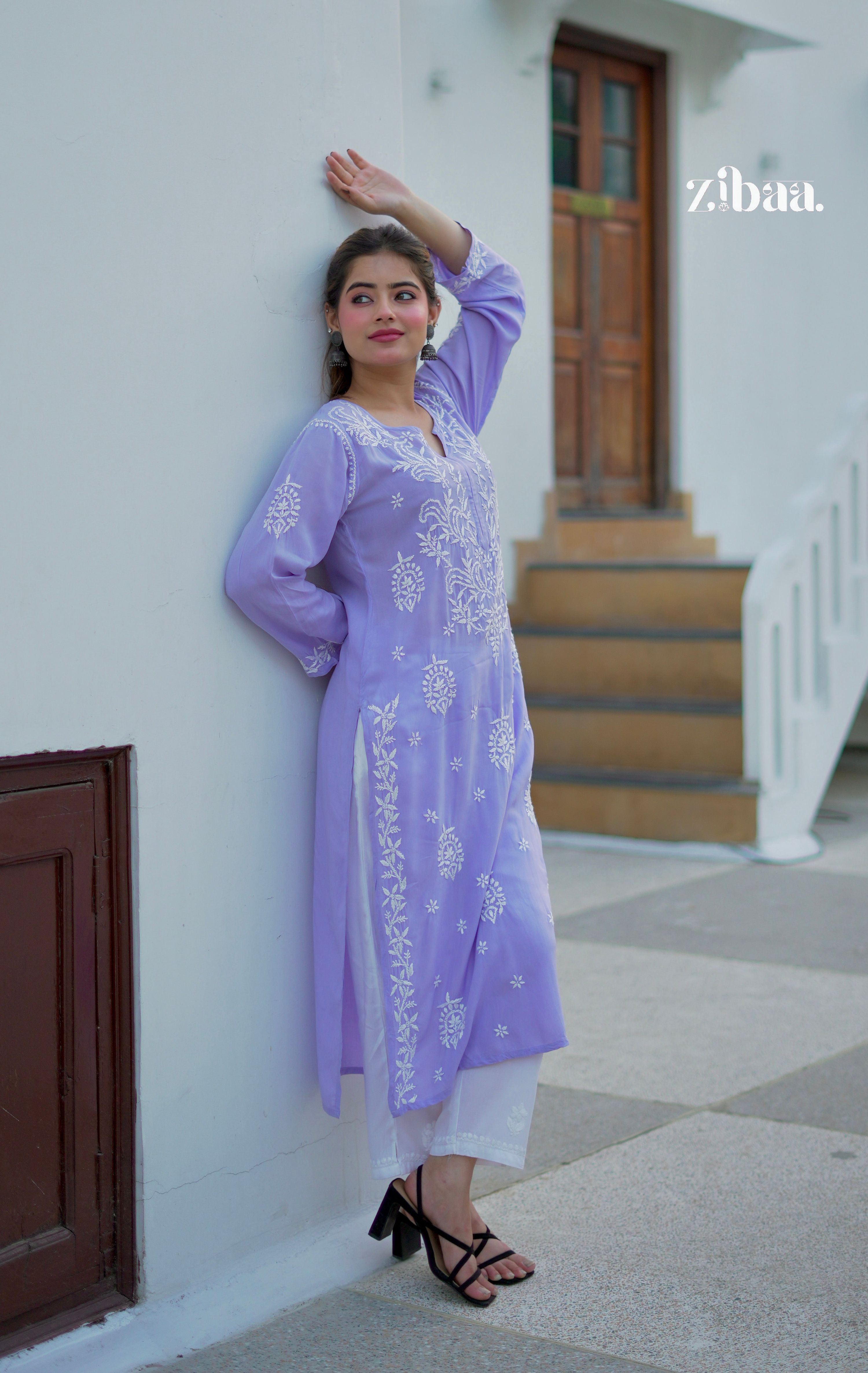 Zibaa Modal Lavender Chikankari Kurta