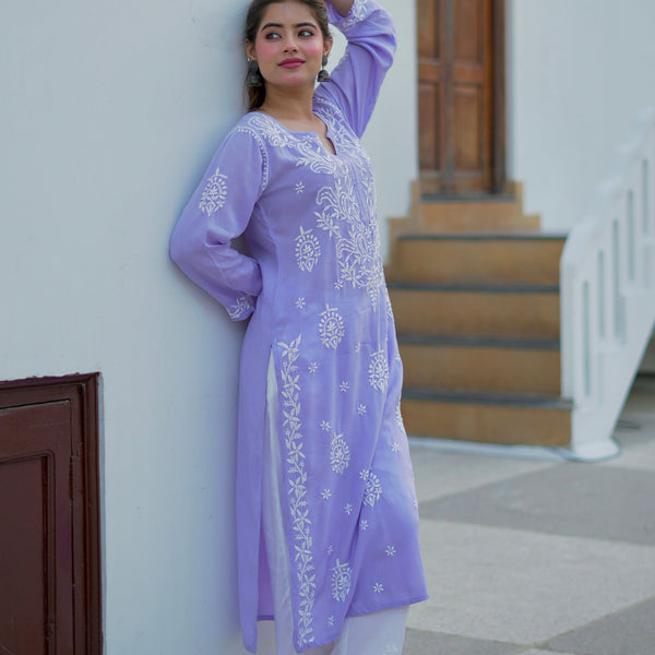 Zibaa Modal Lavender Chikankari Kurta