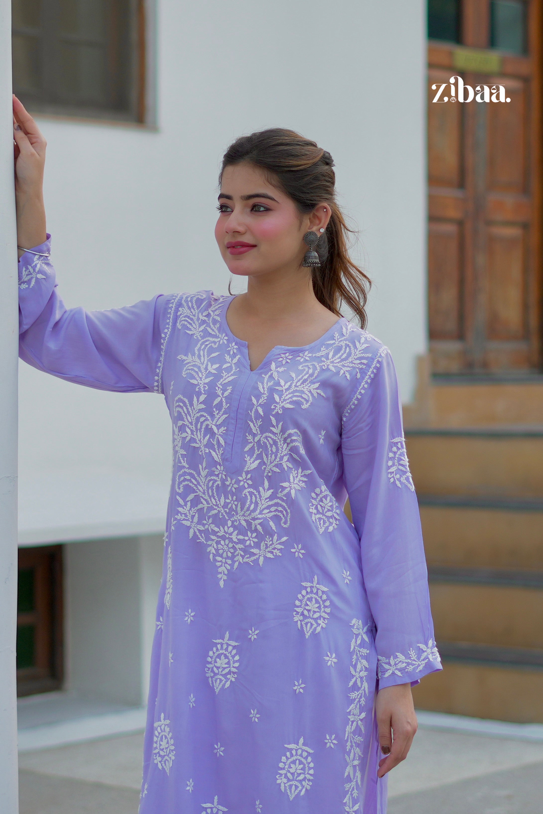 Zibaa Modal Lavender Chikankari Kurta