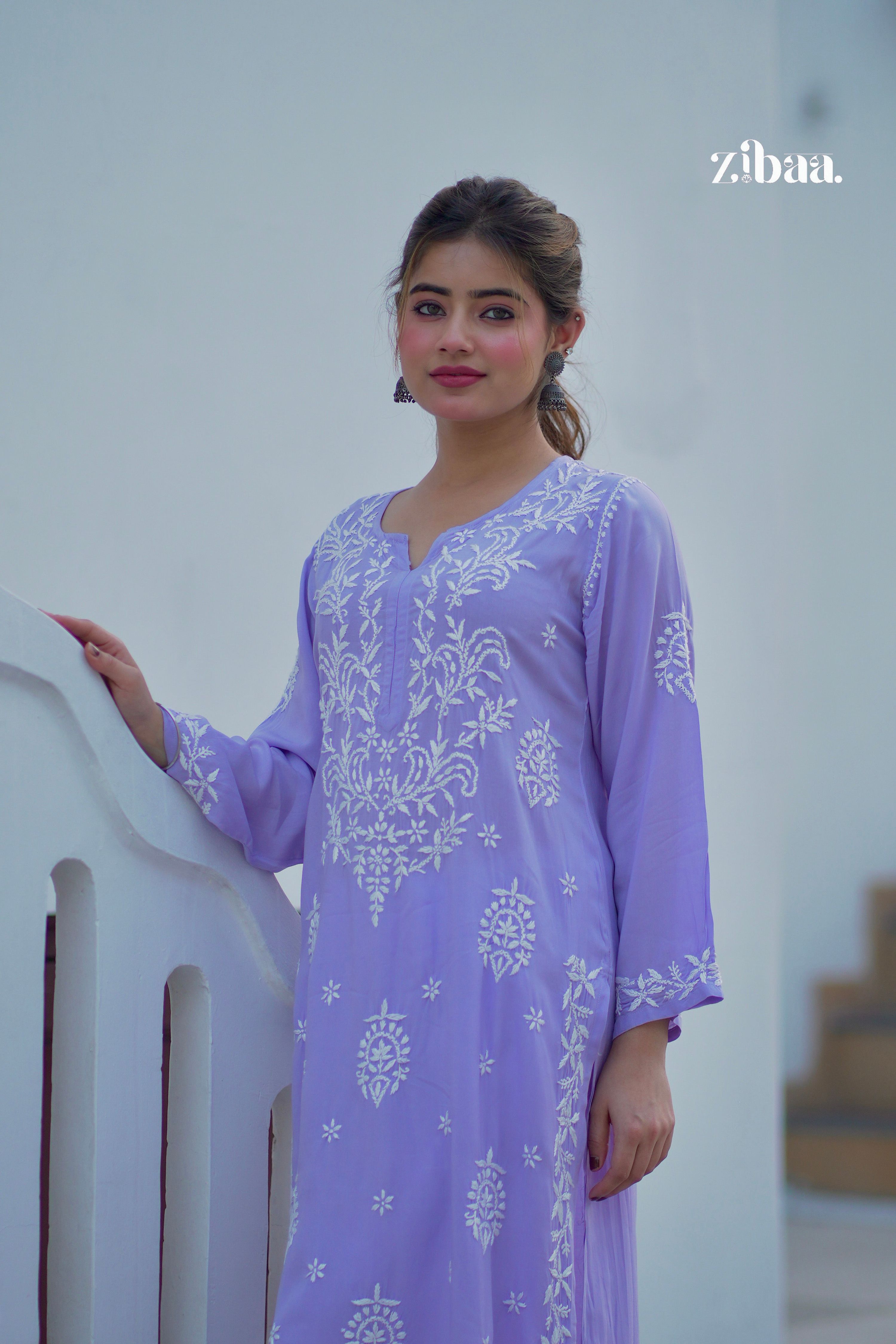 Zibaa Modal Lavender Chikankari Kurta