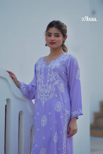 Zibaa Modal Lavender Chikankari Kurta - Distacart