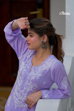 Thumbnail for Zibaa Modal Lavender Chikankari Kurta