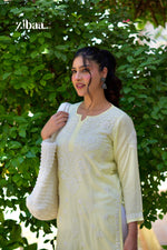 Thumbnail for Zibaa Modal Butter Yellow Chikankari Kurta