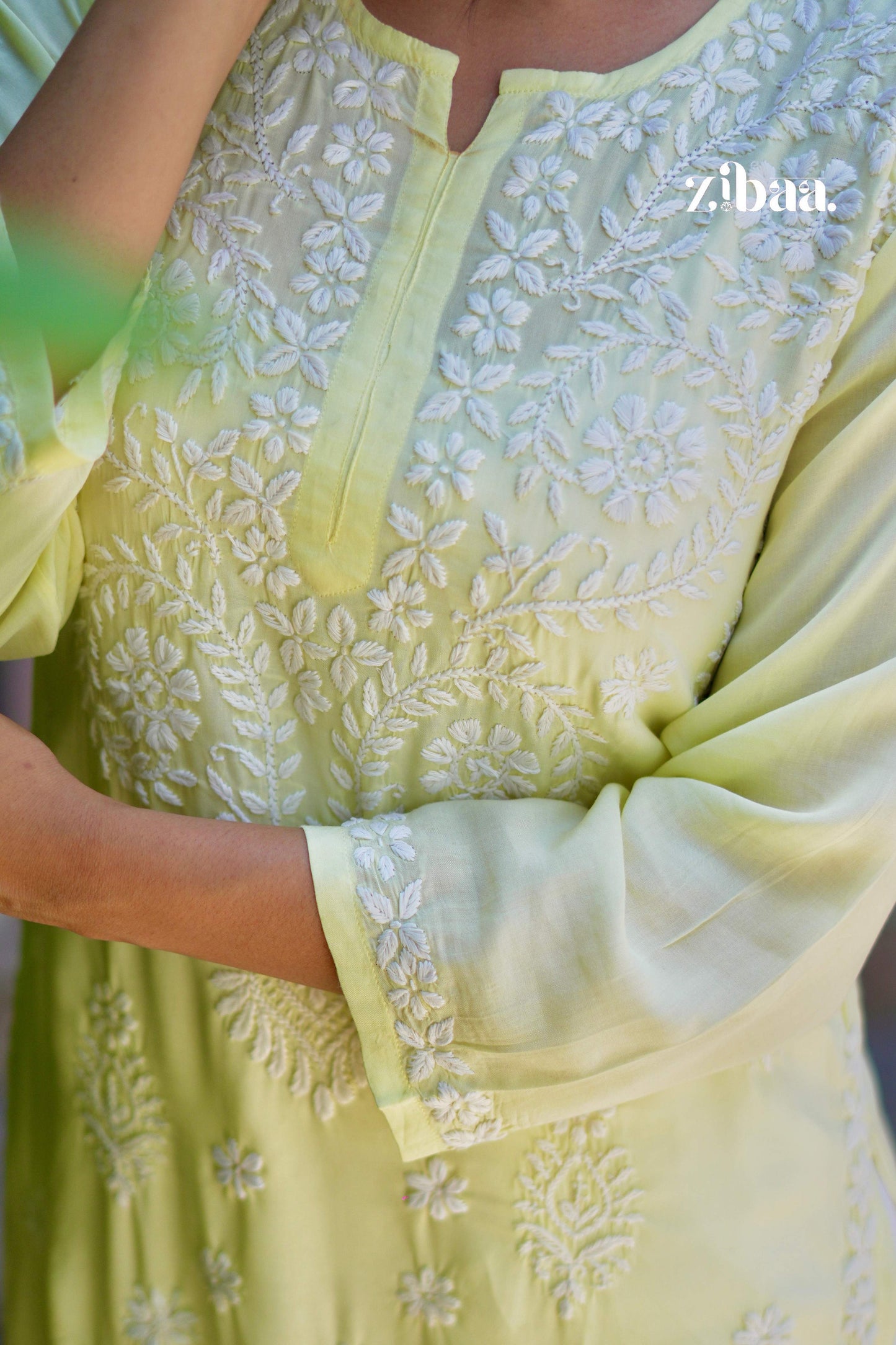 Zibaa Modal Butter Yellow Chikankari Kurta - Distacart