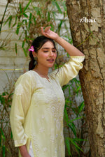 Thumbnail for Zibaa Modal Butter Yellow Chikankari Kurta