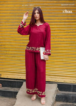 Thumbnail for Zibaa Deep Burgundy Luxury Rayon Chikankari Coord Set
