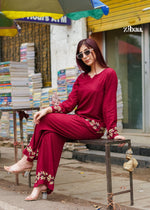 Thumbnail for Zibaa Deep Burgundy Luxury Rayon Chikankari Coord Set
