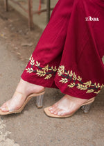 Thumbnail for Zibaa Deep Burgundy Luxury Rayon Chikankari Coord Set
