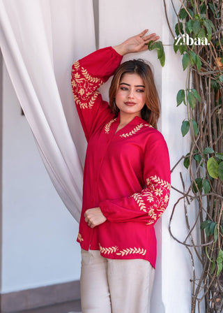 Zibaa Hot Pink Luxury Rayon Chikankari Top