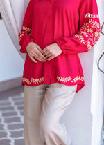 Thumbnail for Zibaa Hot Pink Luxury Rayon Chikankari Top