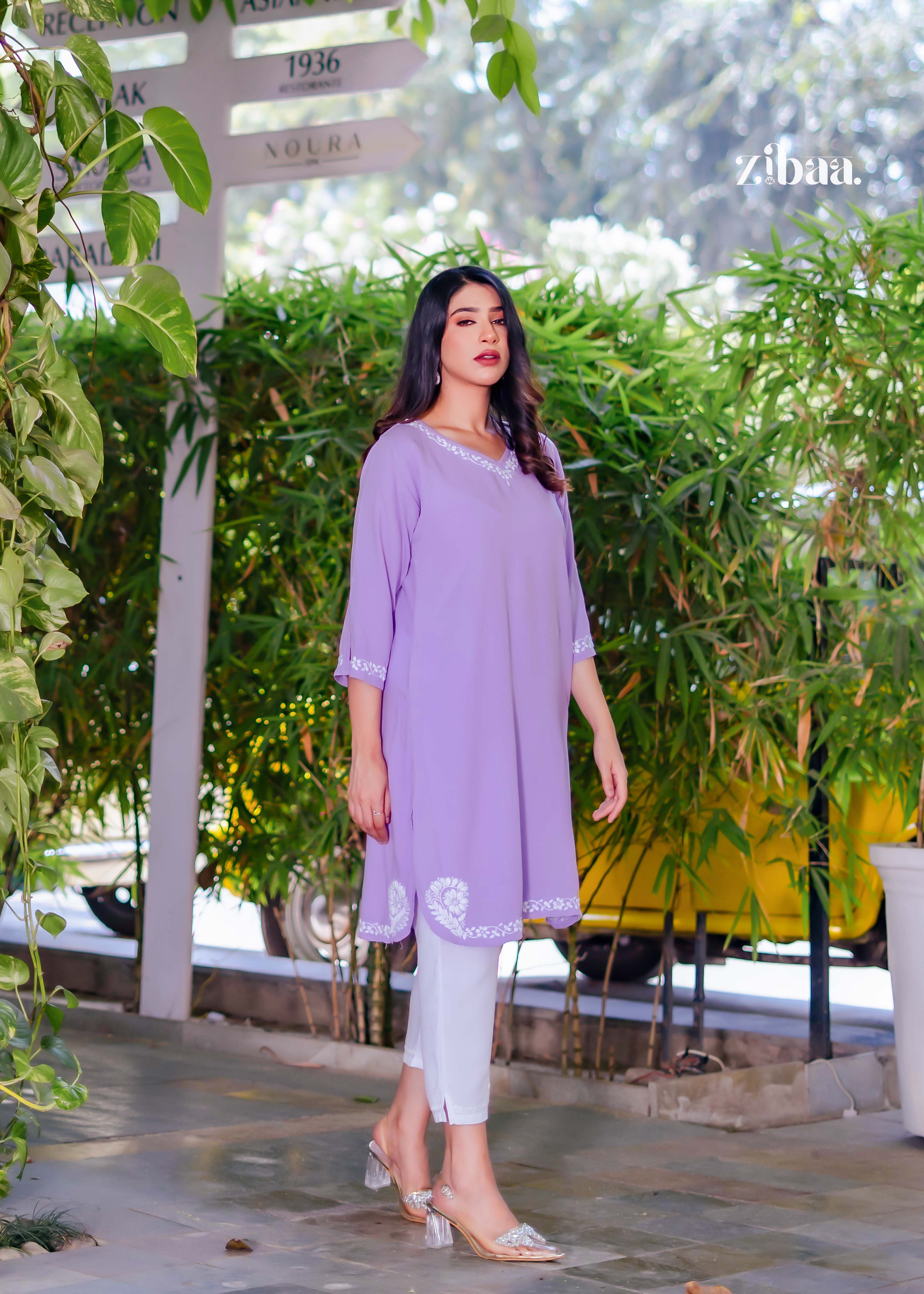 Zibaa Lavender Luxury Rayon Chikankari Kurta