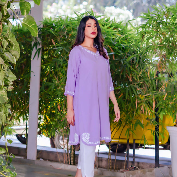 Zibaa Lavender Luxury Rayon Chikankari Kurta
