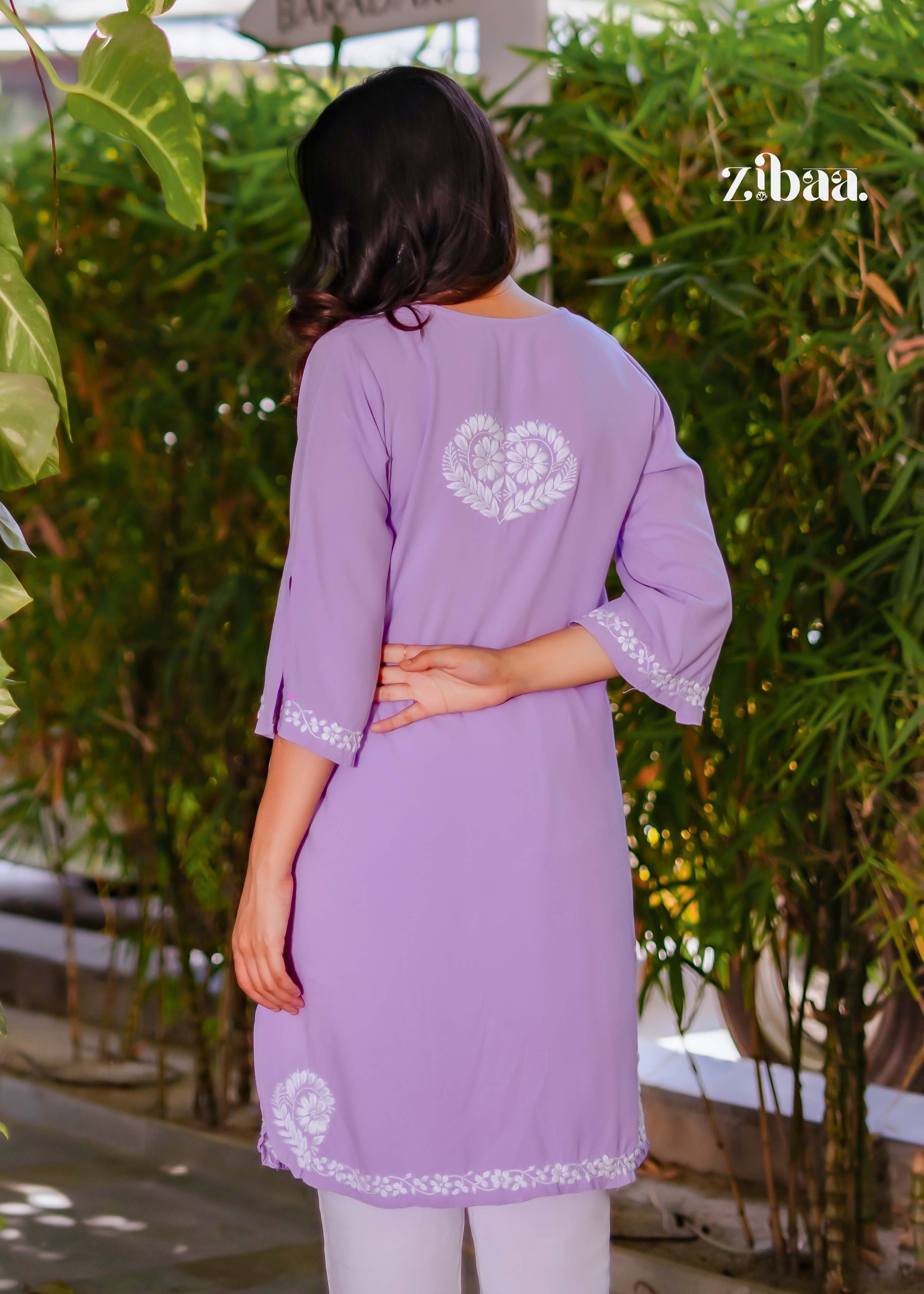 Zibaa Lavender Luxury Rayon Chikankari Kurta